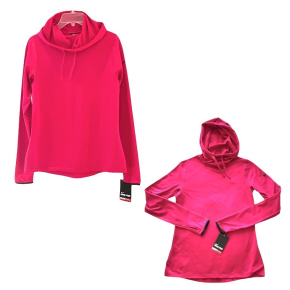 2 PCS Nike PRO DRI-FIT Hyperwarm Hooded Top Large PINK Brushed Int + Sports Bra - Picture 3 of 16